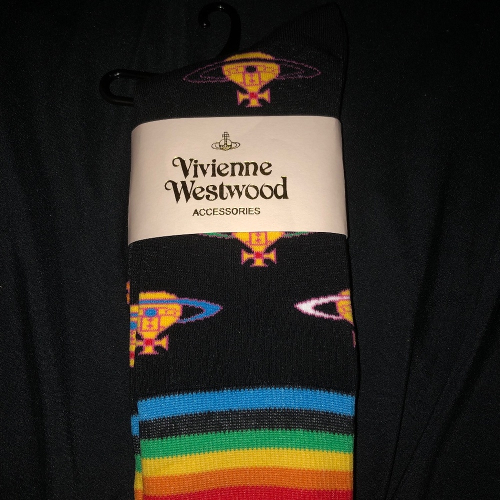 Vivienne Westwood crew socks. Rainbow Gay Pride Women Size 6-8 Made in Japan